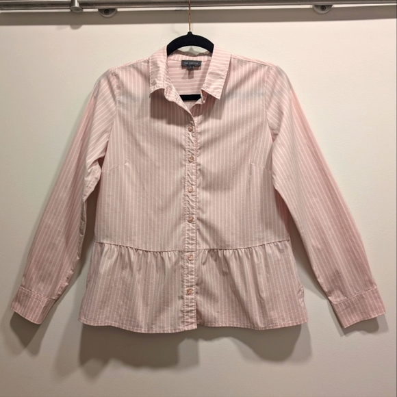 The Limited Pink and White Striped Peplum Button Down Shirt Size Small - Picture 1 of 5